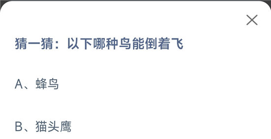 《蚂蚁庄园》10.27以下哪种鸟能倒着飞